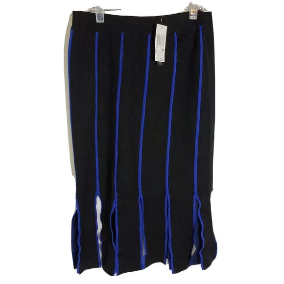 Chelsea Theodore Womens Skirt Small Black Blue Carwash Hem Knit Stretch Pull-on - Picture 1 of 8